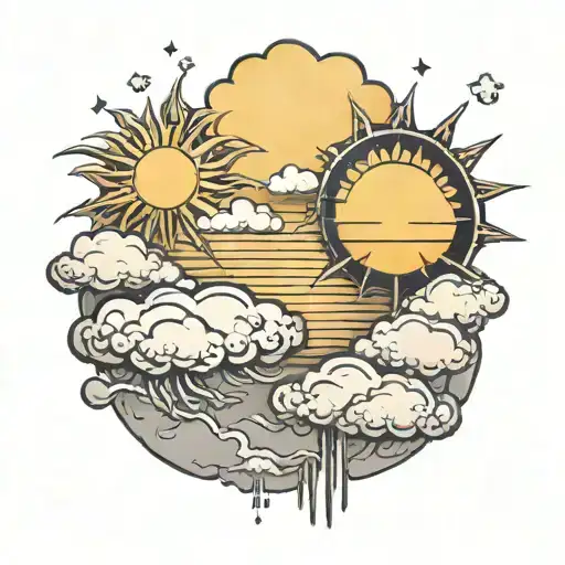 A tattoo that shows a sunny day on one side, a rainy day on the other. At top is the sun partially covered by a cloud tattoo design idea