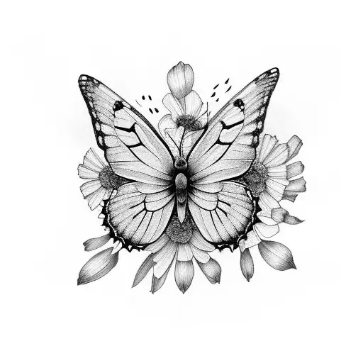 butterflies with marigold and cosmos tattoo design idea