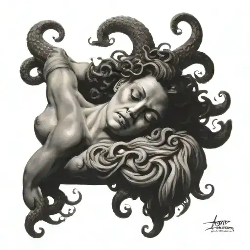 medusa greek mythology sleeping tattoo design idea
