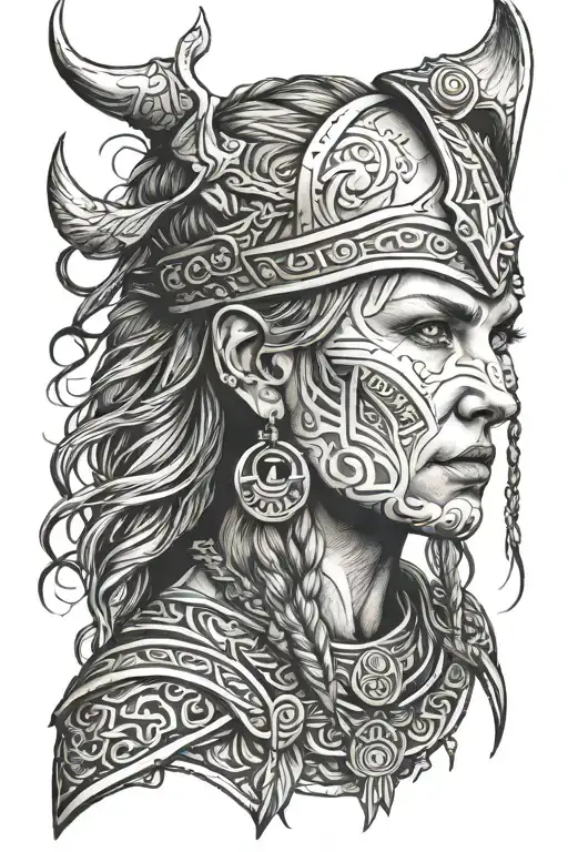 viking woman face tattoo design idea