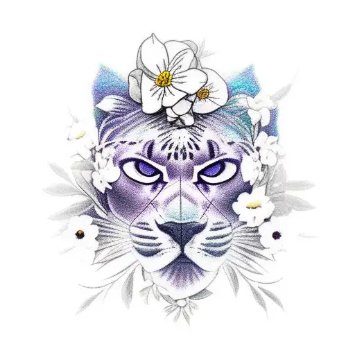 Panther with flowers around its head  tattoo design idea