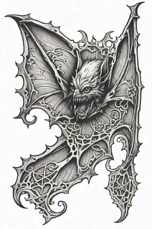 gothic bat hanging upside tattoo design idea