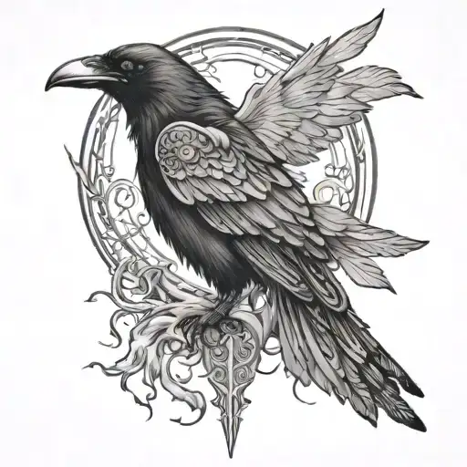 crow, daughter, muse, lightning tattoo design idea