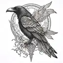 crow, daughter, muse, lightning tattoo design idea