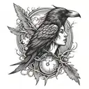 crow, daughter, muse, lightning tattoo design idea