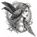 crow, daughter, muse, lightning tattoo design idea