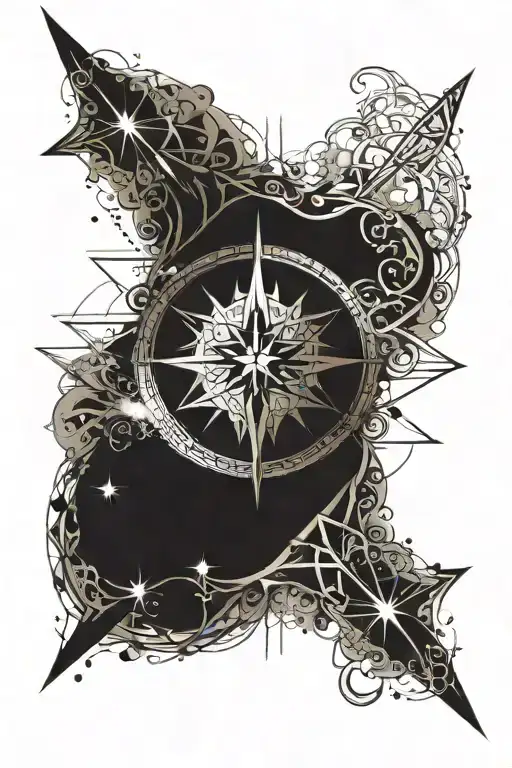 An intricate compass design intertwined with geometric cross  tattoo design idea