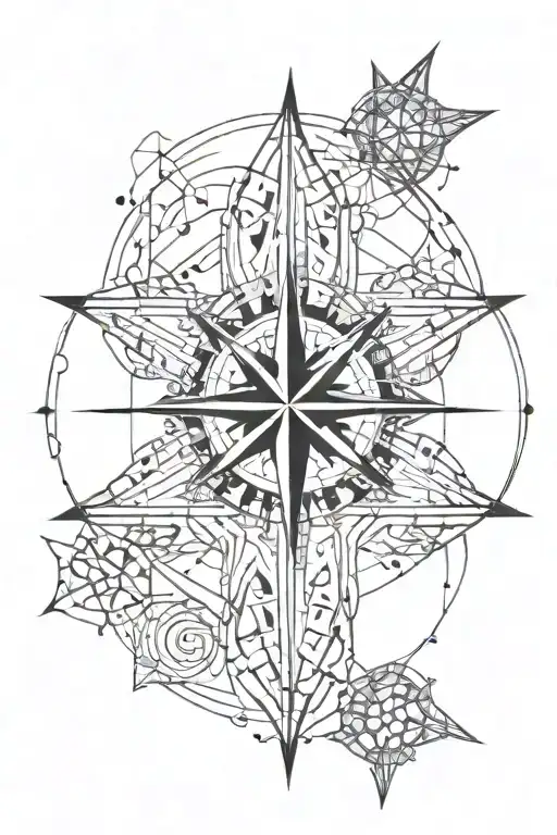 A simple geometric compass design intertwined with simple geometric cross  tattoo design idea