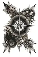 An intricate compass design intertwined with geometric cross  tattoo design idea