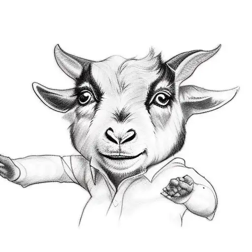 Create a sketch for a line tattoo with black ink. It should depict a dancing baby goat standing on two rollerskates with tattoo design idea