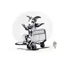 dancing baby goat standing on two rollerskates with tattoo design idea