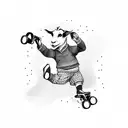 dancing baby goat standing on two rollerskates with tattoo design idea