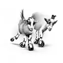 dancing baby goat standing on two rollerskates with tattoo design idea