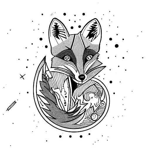 a fox with some space content tattoo design idea