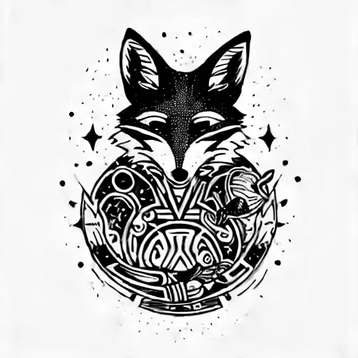 a fox with space content tattoo design idea