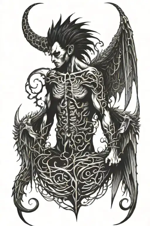 Demon wings with a spine in the middle surrounded tattoo design idea