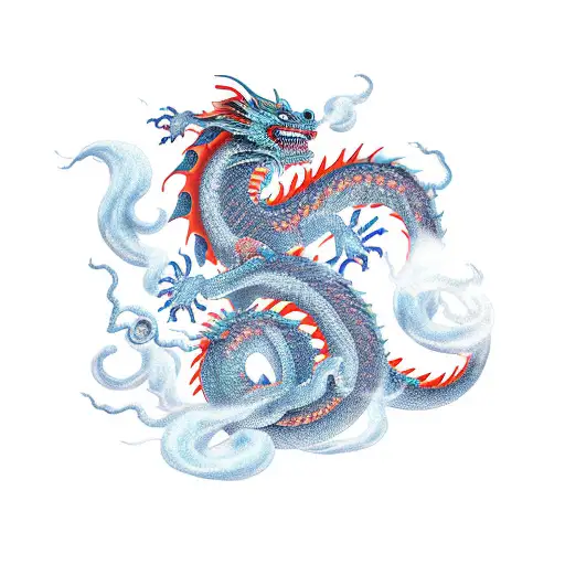 A new-school representation of a dragon formed by swirling smoke, incorporating Japanese-inspired elements tattoo design idea