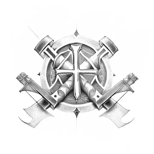 metal at top cross changes to sword at end with phrase Nihil Sine Deo steel cut into blade, forget-me-not flowers,  tattoo design idea