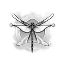 cross, sword, dragonfly, 7 forget-me-not flowers, Nihil Sine Deo tattoo design idea
