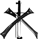 metal at top cross changes to sword at end with phrase Nihil Sine Deo steel cut into blade, forget-me-not flowers,  tattoo design idea