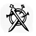 metal at top cross changes to sword at end with phrase Nihil Sine Deo steel cut into blade, forget-me-not flowers,  tattoo design idea