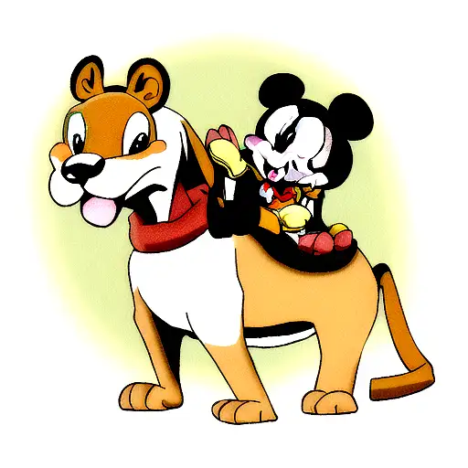 Mickey riding Simba tattoo design idea