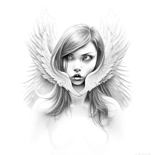 falling female angel tattoo design idea