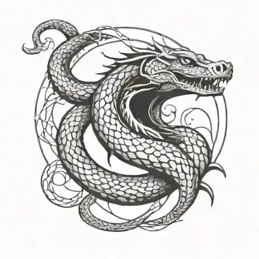 aegishjalmur symbol with jormungandr wrapped around it and web of wyrd above the symbol tattoo design idea