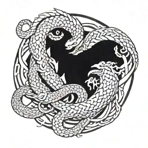 aegishjalmur dsymb with jormungandr around it and web of wyrd Above tattoo design idea
