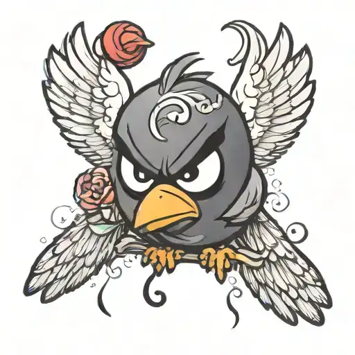 Hello i want a tattoo of my little brother who passed away : tattoo of angry bird and an angel with 44 numbe tattoo design idea