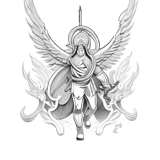  armed angelic man fighting a large cobra symbolizing sin and steadfastness tattoo design idea
