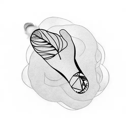 Single baby footprint with a small feather on each side tattoo design idea
