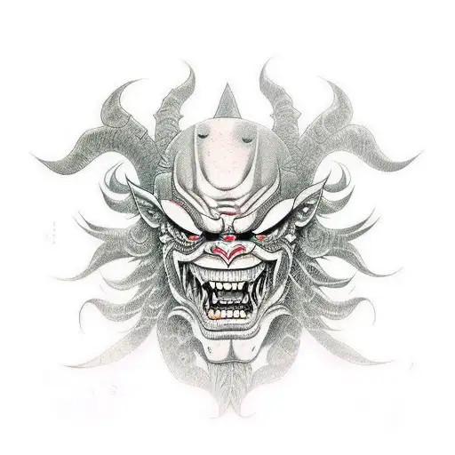 Scary,creepy Oni mask  tattoo design idea