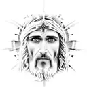 Jesus face with cross and praying hands tattoo design idea