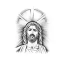 Jesus face with cross and praying hands tattoo design idea