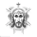 Jesus face with cross and praying hands tattoo design idea