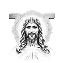 Jesus face with cross and praying hands tattoo design idea