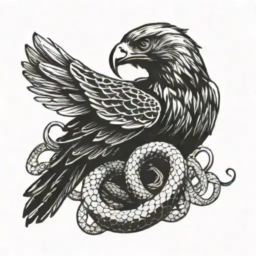 hawk eating a snake tattoo design idea
