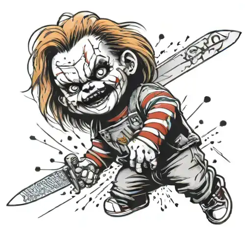 chucky with knife tattoo design idea