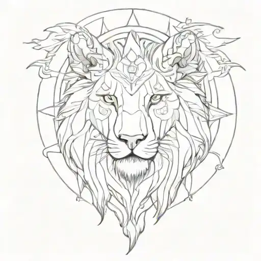 Lion wolf sun moon merging together tattoo design idea