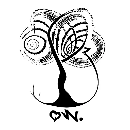 growth, transformation, and connection. Include DNA spiral, tree with roots, om symbol tattoo design idea