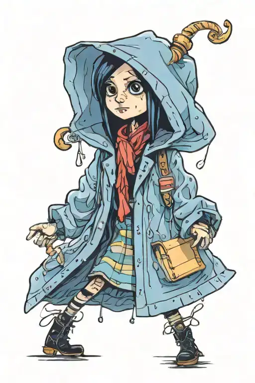 coraline wearing raincoat tattoo design idea