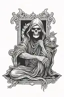 grim reaper sitting down holding his head with a crown  tattoo design idea