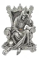 grim reaper sitting down holding his head with a crown  tattoo design idea