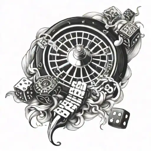 roulette table, smoke, dice intertwined tattoo design idea