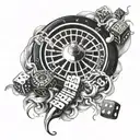 roulette table, smoke, dice intertwined tattoo design idea