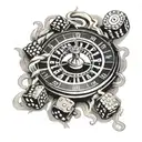 roulette table, smoke, dice intertwined tattoo design idea