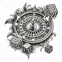 roulette table, smoke, dice intertwined tattoo design idea