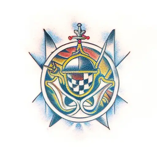 Neptune's trident, chess and time tattoo design idea