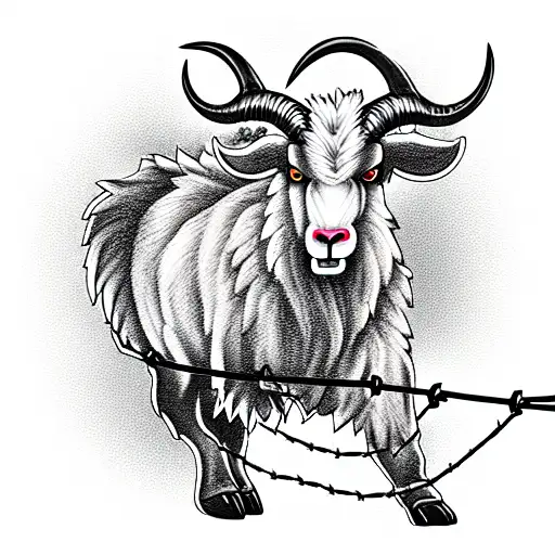 powerful ram with barbed wire around and fiery eyes tattoo design idea